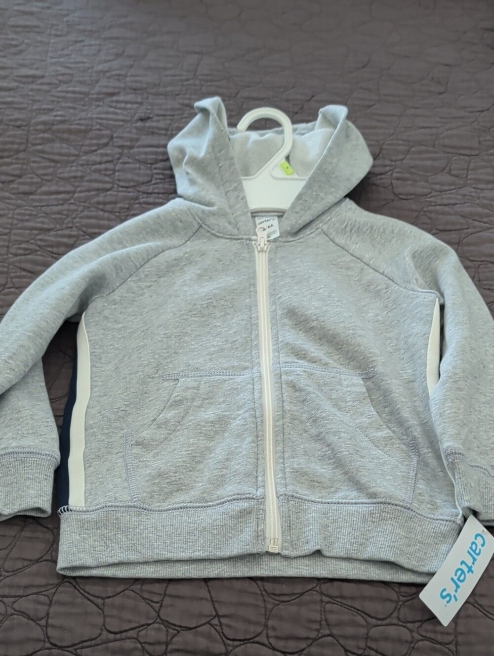 Carter's Light Gray Zip Hoodie with White Trim for Kids. Size 4/4A